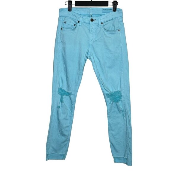 Rag & Bone Dre Capri Distressed Jeans Custom Hand Dye Aqua Blue SZ 4 NWT - Picture 2 of 12